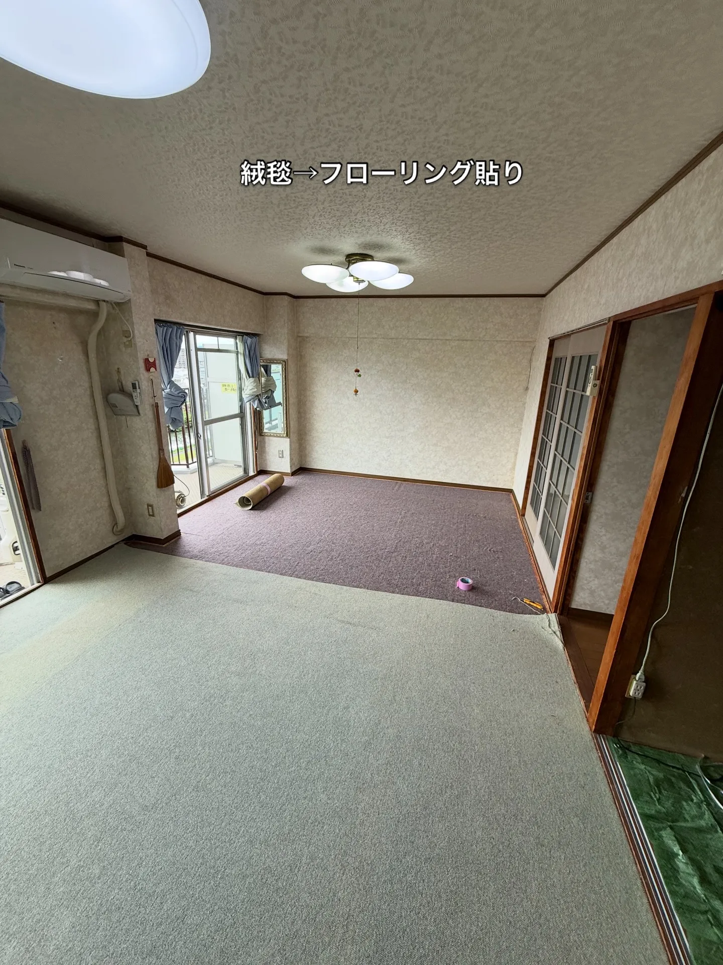 洗面化粧台取替　フローリング貼り替え