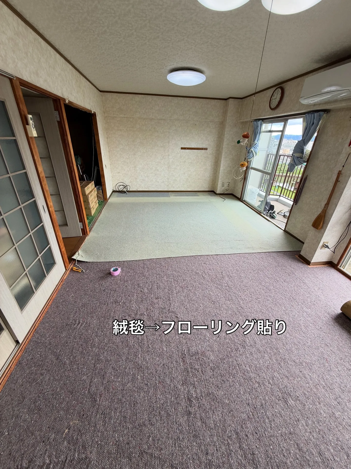 洗面化粧台取替　フローリング貼り替え